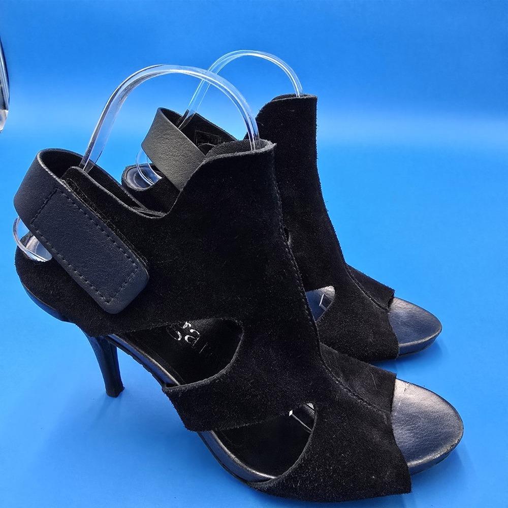Pedro Garcia Black Suede Cutout Peep Toe Slingback‎ Heels N18-0172-40 Spain 40